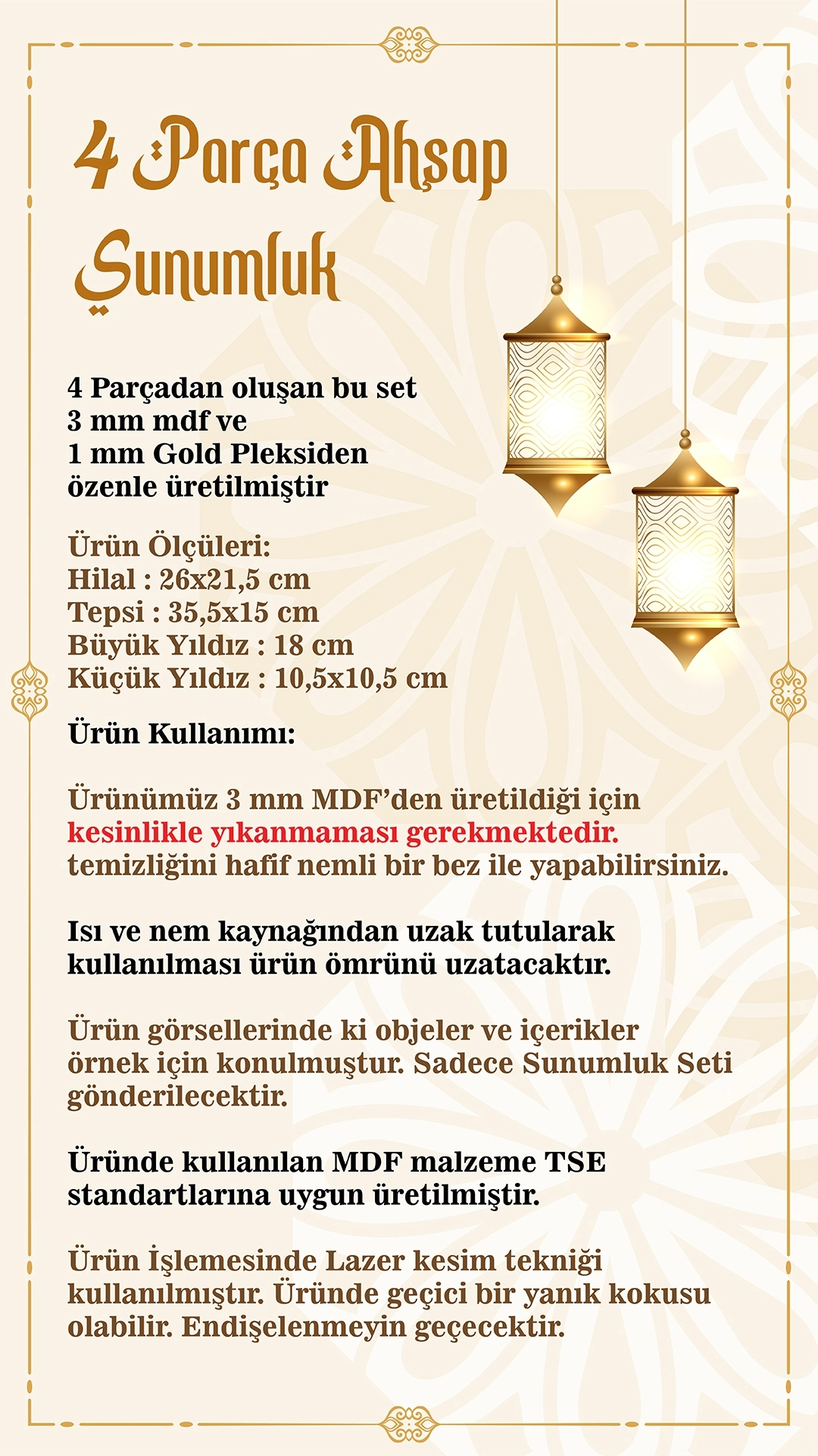 4 Parça Ahşap Sunumluk – Dekoratif İftar ve Sofra Seti