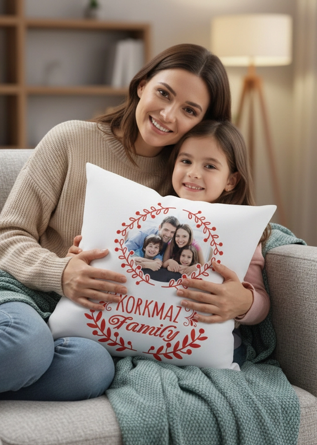 Aile Fotoğraflı Kişiye Özel Kare Yastık