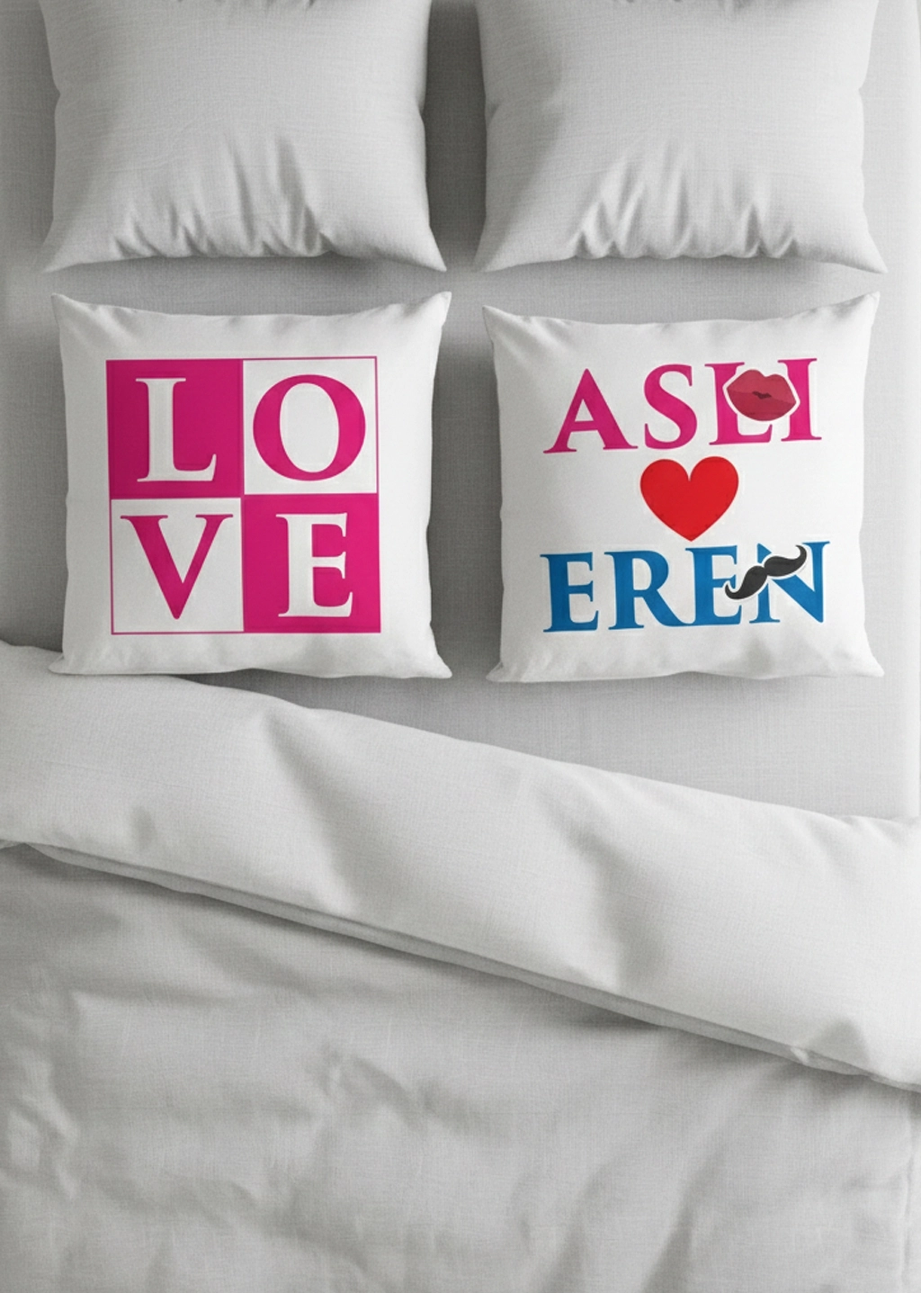 Çiftlere Özel Love Temalı İkili Kare Yastık Seti