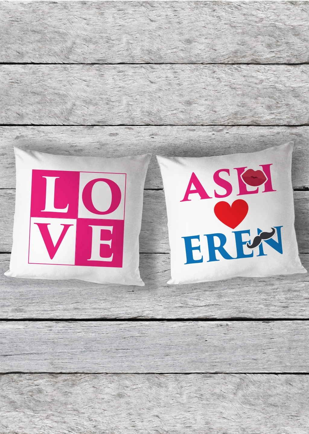 Çiftlere Özel Love Temalı İkili Kare Yastık Seti