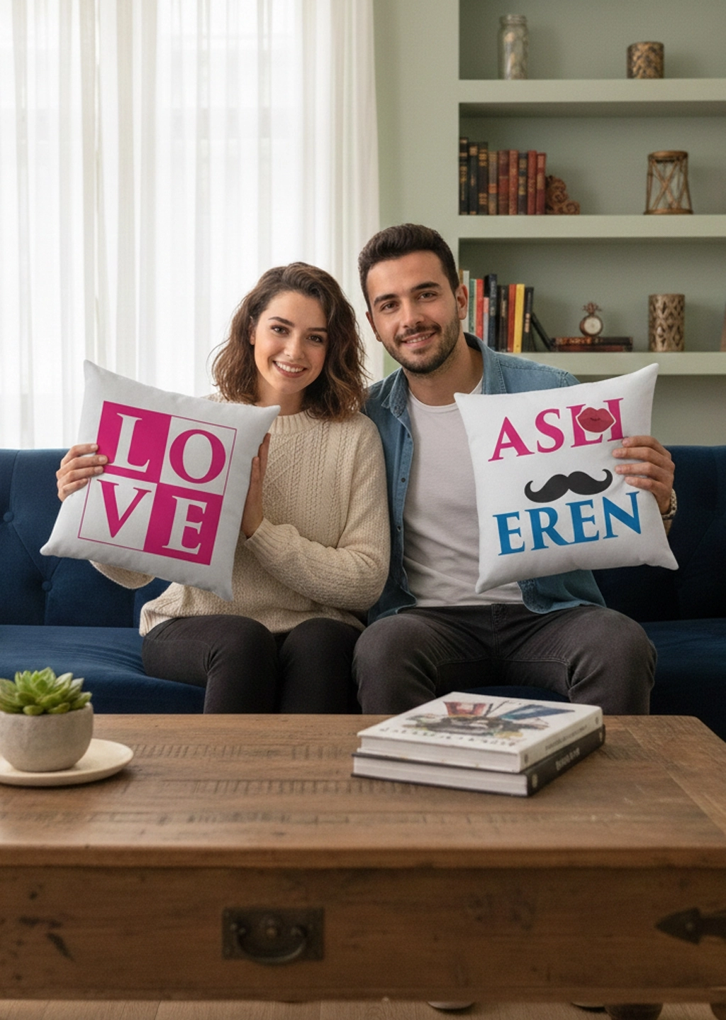 Çiftlere Özel Love Temalı İkili Kare Yastık Seti