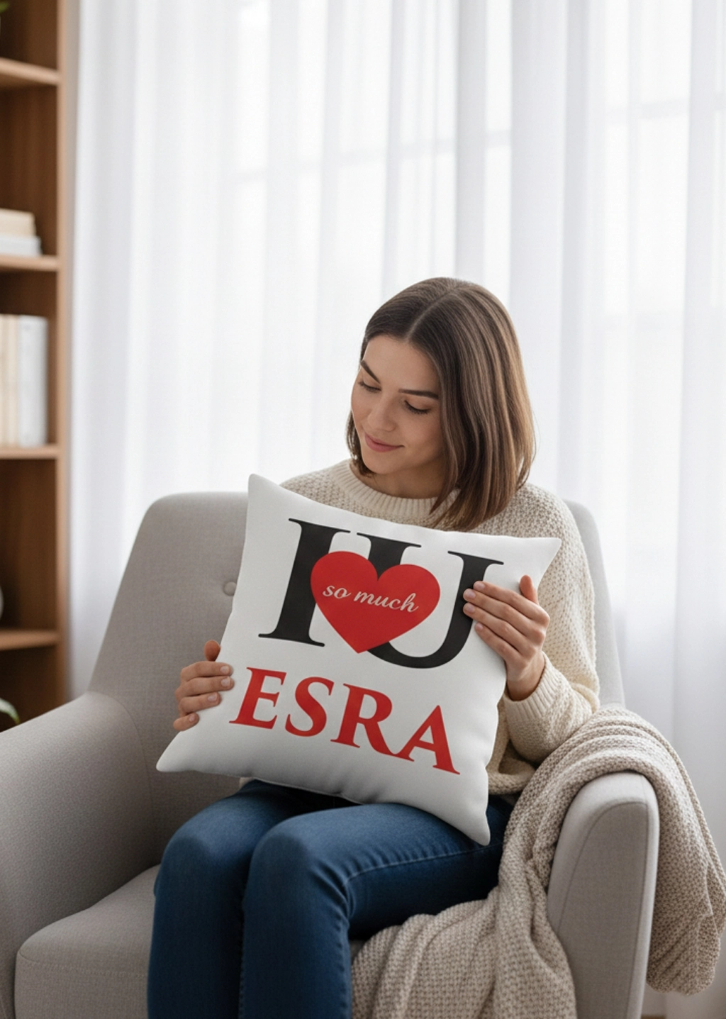 I Love So Much Yazılı Kişiye Özel Kare Yastık