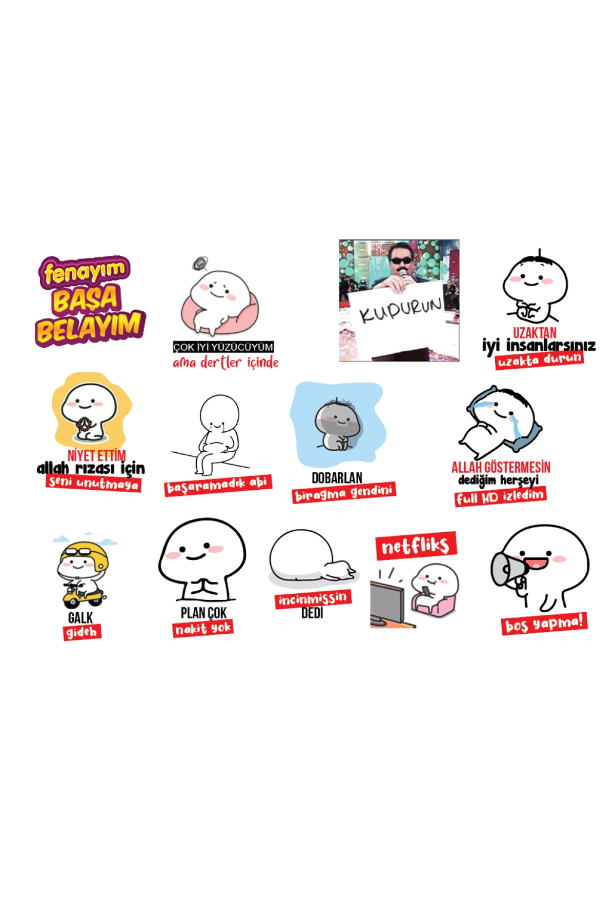 Komik  Quby Pentol Temalı Telefon Laptop Notebook Tablet Sticker Seti 13 Adet
