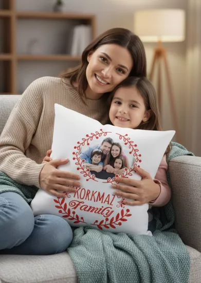 Aile Fotoğraflı Kişiye Özel Kare Yastık