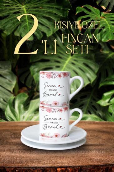 Çiçek Şeritli İkili Kahve Fincanı