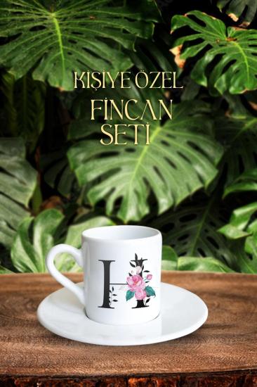 Floral Baş Harfli Kahve Türk Kahvesi Fincanı