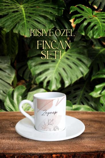 Floral Zeminli İsimli Türk Kahvesi Fincanı