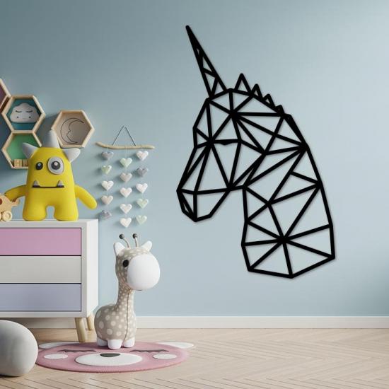 Geometrik Unicorn Desenli Ahşap Duvar Panosu