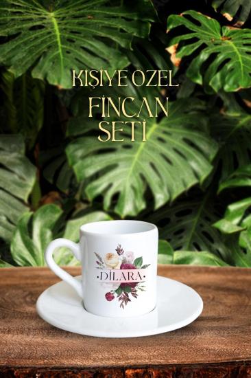 Gül Desenli İsimli Türk Kahvesi Fincanı