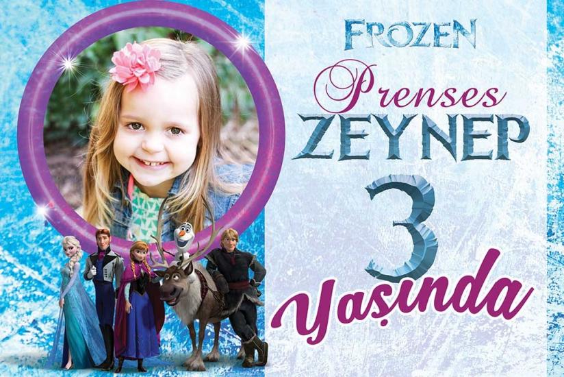 Kişiye Özel Kız Çocukları İçin Frozen Temalı Doğum Günü Afişi