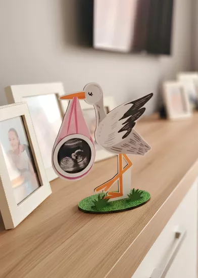Leylekli Ultrason Görüntülü  Hamile Anı Çerçevesi Pembe