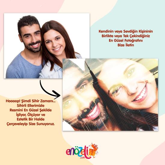 Sevgiliye Resimli Dekoratif Çerçeve ve Yıldız Haritası