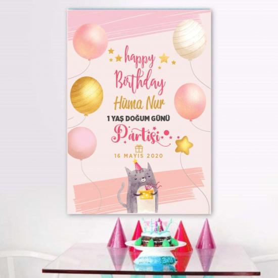 Sevimli Kedili Doğum Günü Pankartı