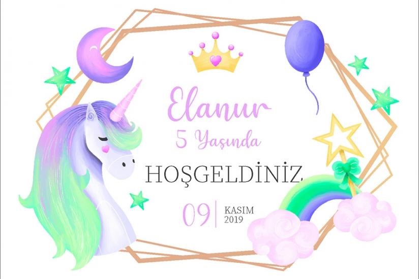 Unicornlu Doğum Günü Pankartı