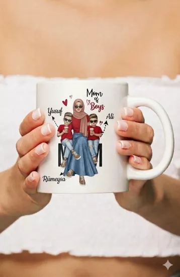 Tesettürlü Anne ve Oğulları  Kişiye Özel Kupa