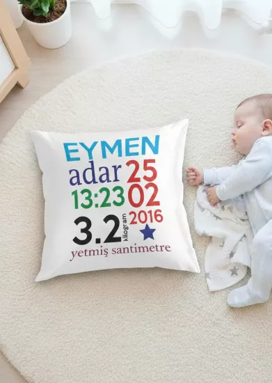 Yeni Doğan Bebeklere Özel İsimli Kare Yastık
