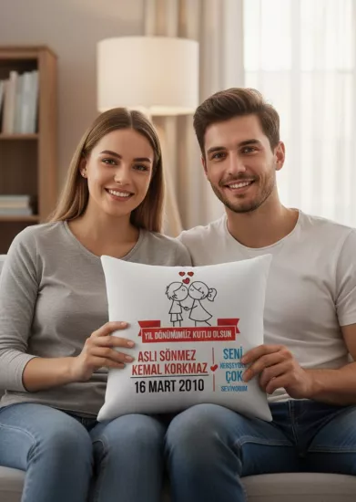Karikatürlü Kişiye Özel Yıldönümü Yastığı
