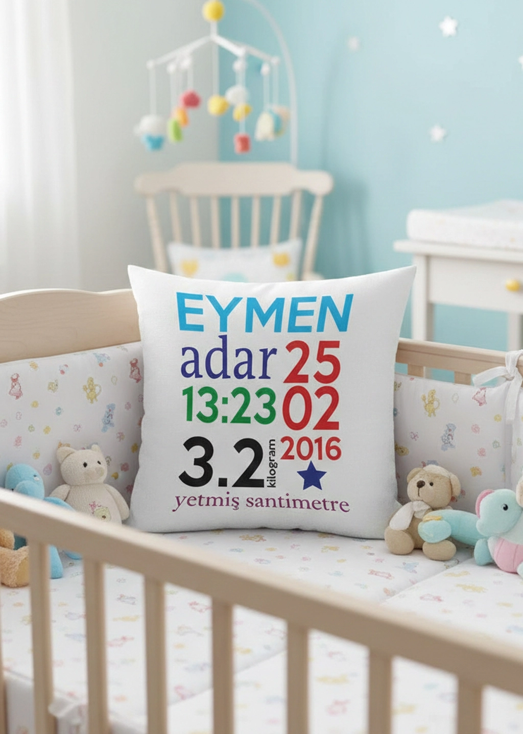 Yeni Doğan Bebekler İçin Kişiye Özel Kare Yastık
