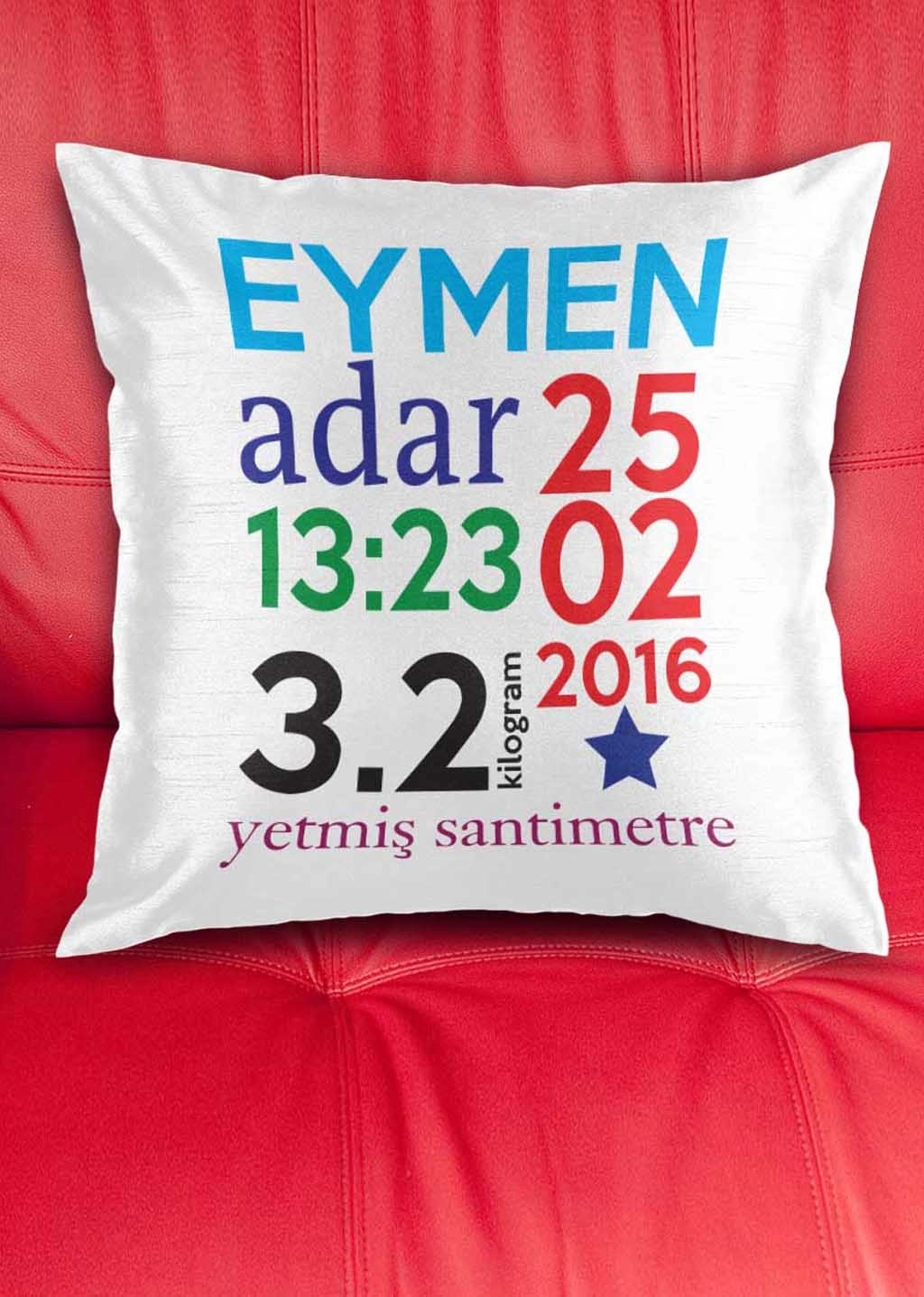 Yeni Doğan Bebekler İçin Kişiye Özel Kare Yastık